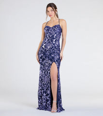 Shelby Lace-Up Slit Sequin Formal Dress