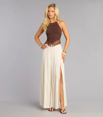 Weekend Vibes Fringe-Trim Halter Top