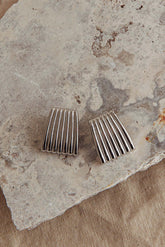 Parker Ridged Geometric Earrings Dark Silver