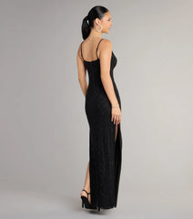 Arianna Rhinestone Mesh High Slit Column Dress