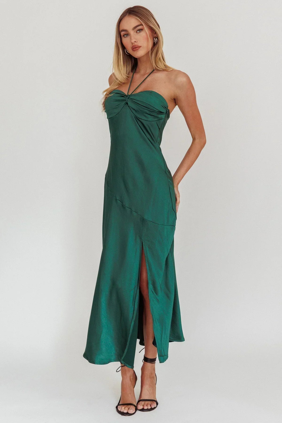 Kindred Spirit Strapless Gathered Bust Midi Dress Forest Green