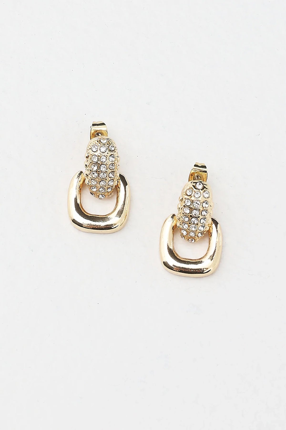 Memories Diamante Link Stud Earrings Gold