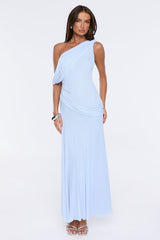 The Influencer Mesh One Shoulder Maxi Dress Blue