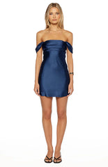 Zoella Tall Fit Navy Off The Shoulder Mini Dress