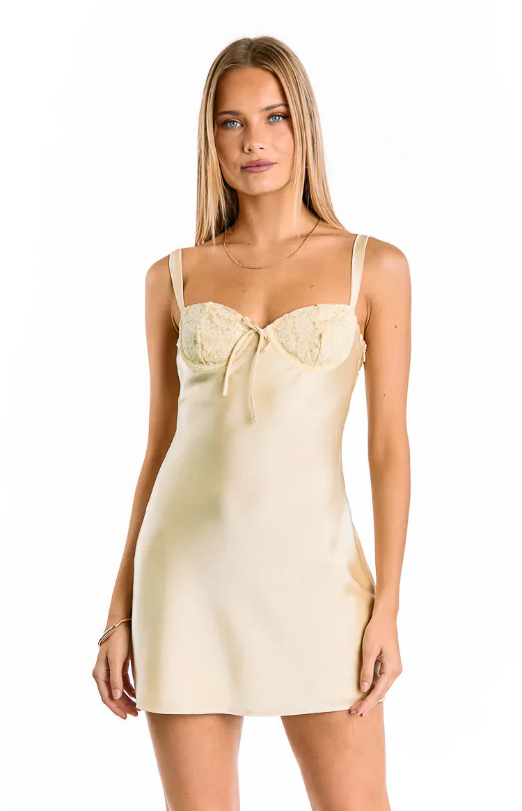 Kate Yellow Satin Party Mini Dress