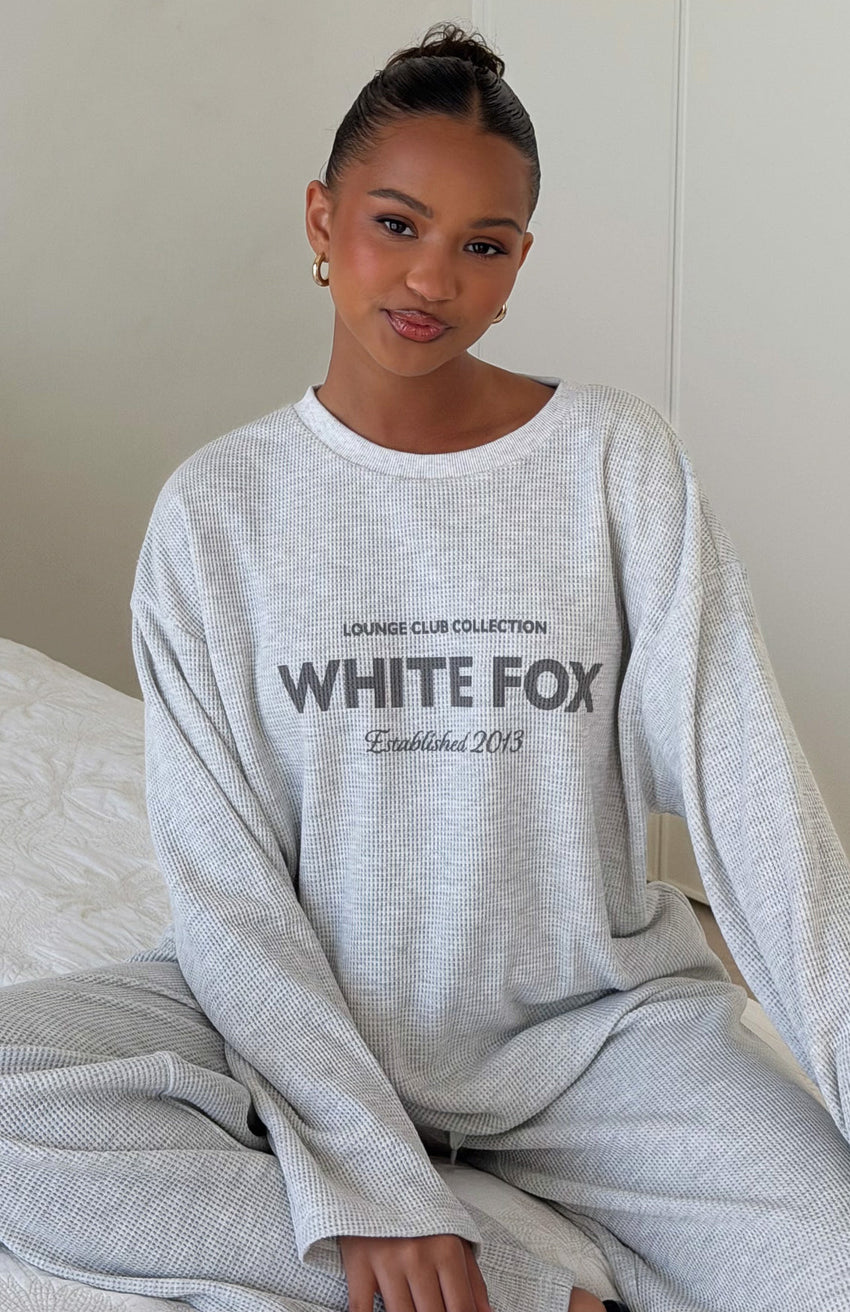 Leave Me Out Of It Waffle Oversized Long Sleeve Tee Grey Marle
